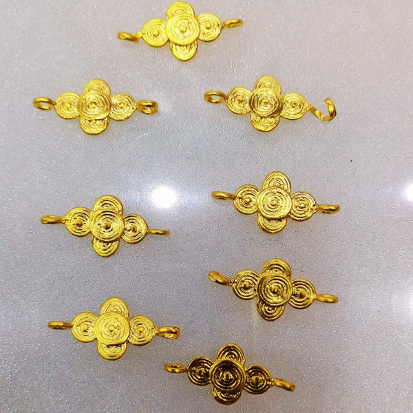 Çift Halkalı Spiral Desenli Etnik Altın Kaplama Takı Ara Aparatı (1 Adet)