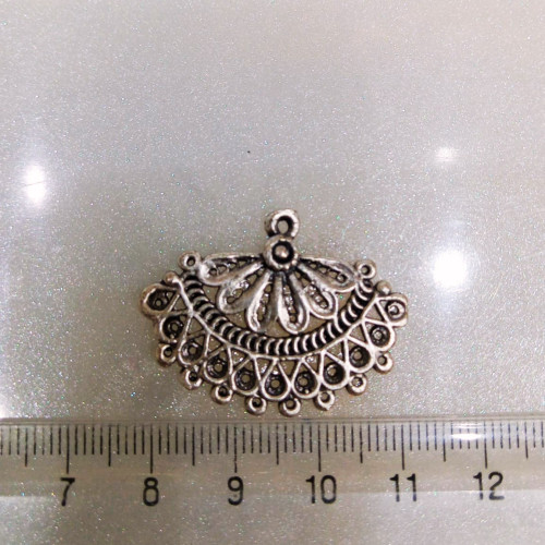 Antik Gümüş Kaplama Pirinç Yelpaze Formlu Etnik Sallantı Aparatı (35x25 mm)