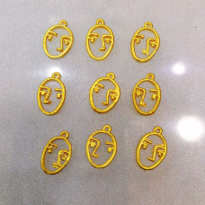 Oval Çerçeveli Soyut Yüz Figürlü Altın Kaplama Takı Sallantı Aparatı (1 Adet)
